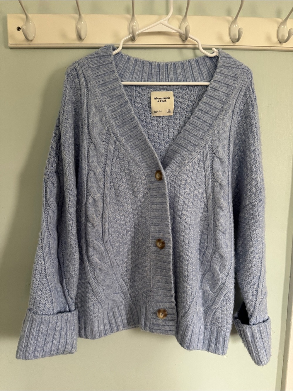 Abercrombie & Fitch Pale Blue Cable-Knit Button Cardigan